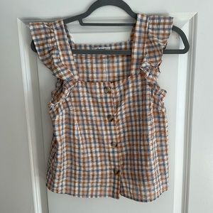 Madewell Gingham Seersucker Ruffle-Strap Button-Up Tank Top
